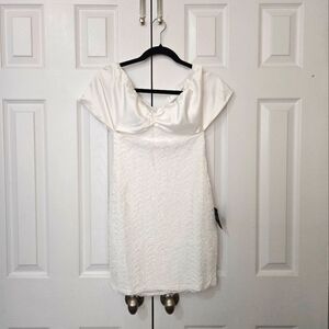 Lulus Quite Delightful White Lace Off-the-Shoulder Bodycon Mini Dress